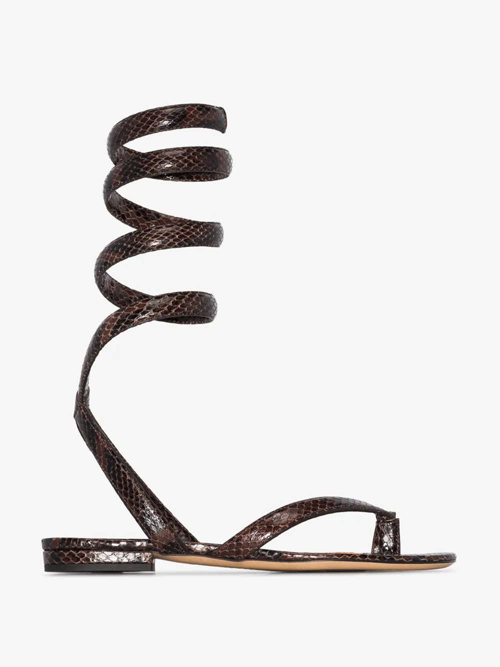 BOTTEGA VENETA BOTTEGA VENETA BROWN SNAKE PRINT LEATHER ANKLE STRAP SANDALS,608864VF3Q014540139