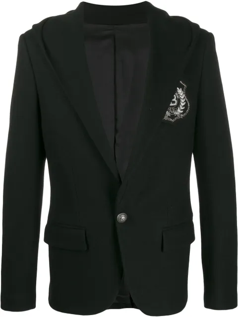 Balmain hooded logo patch blazer