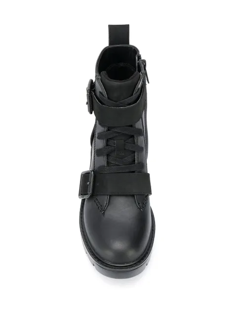 haskell crinkled leather and metallic bouclé combat boot