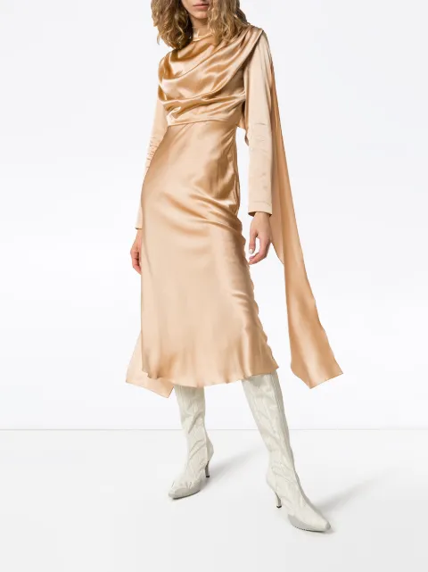 tan silk dress