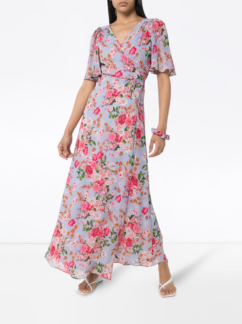 Shop Bytimo Floral-print Wrap-style Dress In Blue