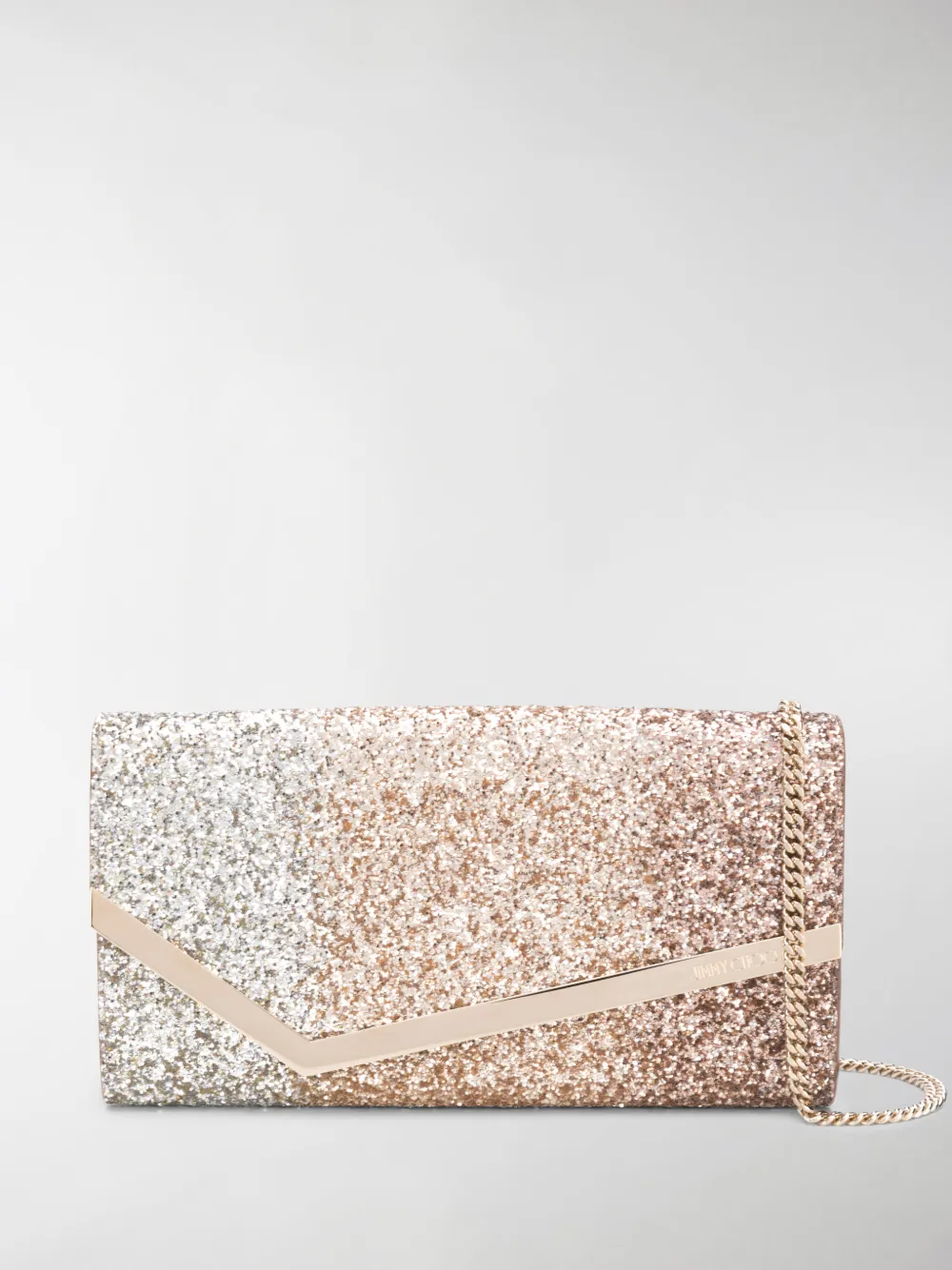 Jimmy Choo Emmie Degradé Glitter-embellished Clutch In Gold
