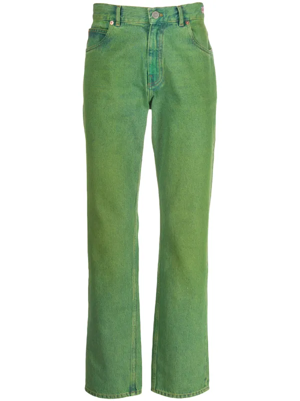 green straight leg jeans