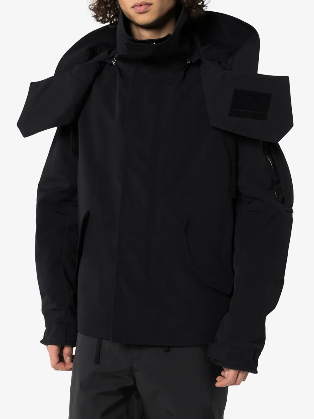 textured hooded jacket in black
