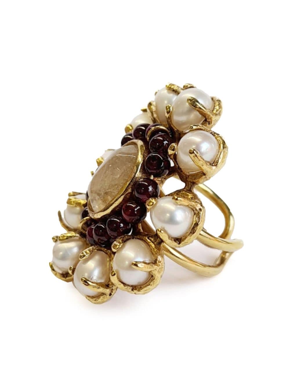 Shop Goossens Perle Baroque Floral Ring In White