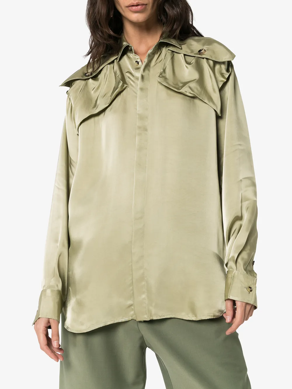BOTTEGA VENETA SHOULDER PATCH SATIN SHIRT,601035VKI1014553712