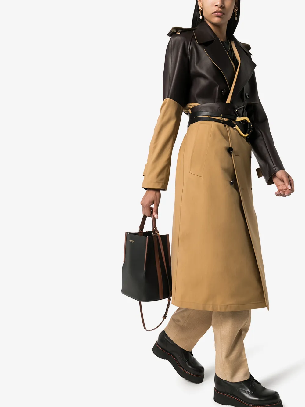 BOTTEGA VENETA BOTTEGA VENETA DIAGONAL LEATHER BELTED WOOL COAT,610475VA5O014553717