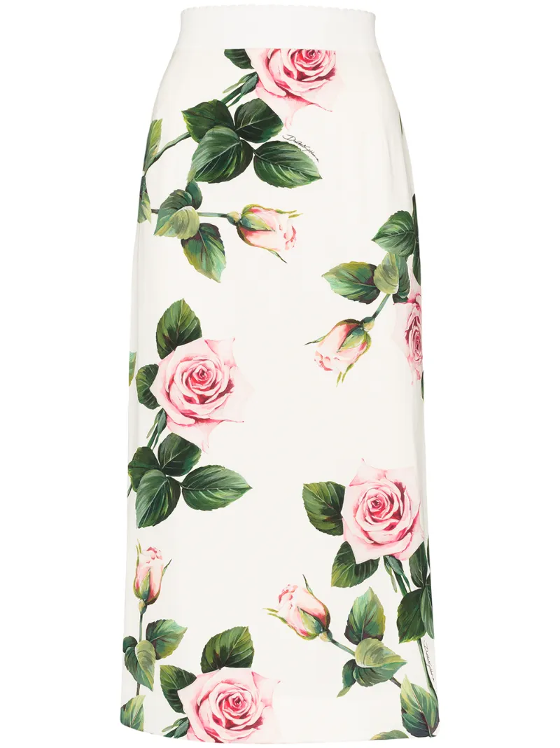 DOLCE & GABBANA CHARMEUSE FLORAL-PRINT MIDI SKIRT