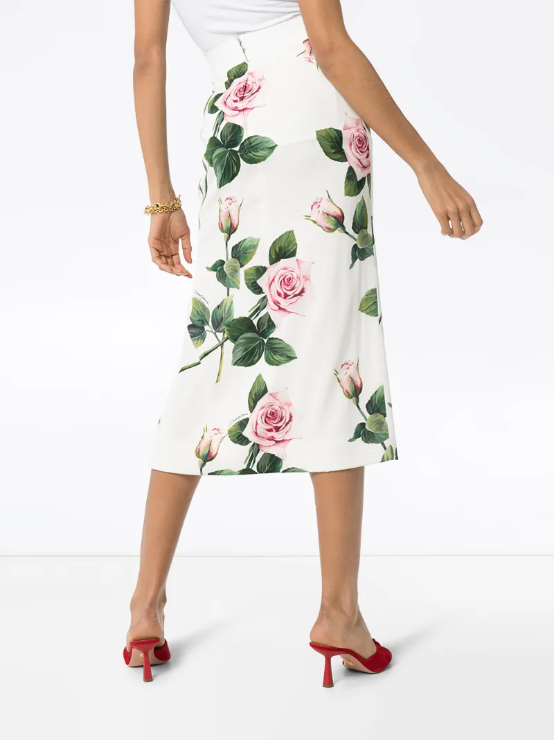DOLCE & GABBANA CHARMEUSE FLORAL-PRINT MIDI SKIRT
