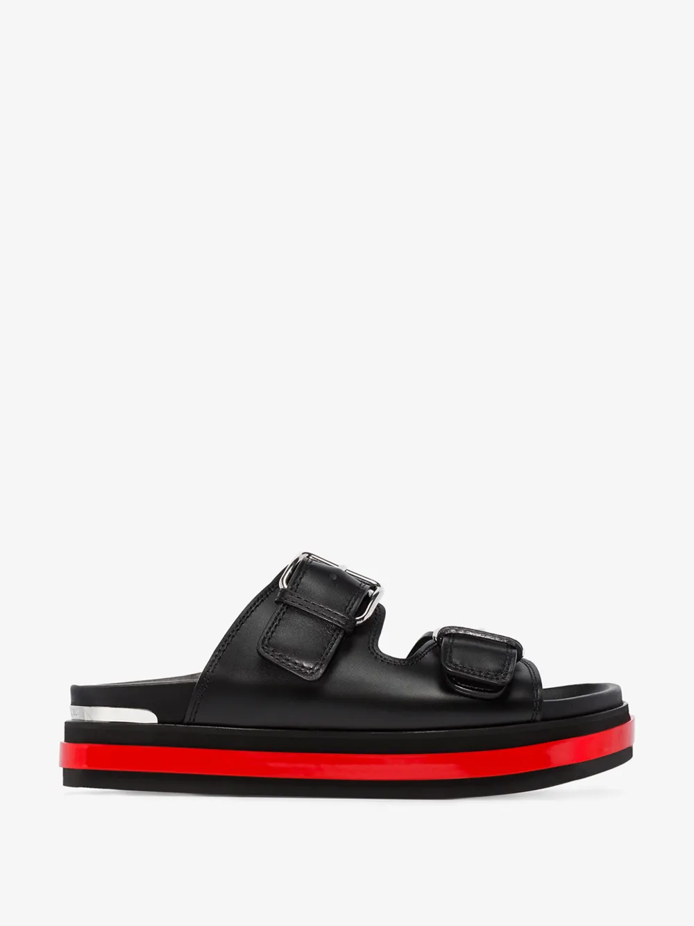 ALEXANDER MCQUEEN ALEXANDER MCQUEEN WOMENS BLACK AND RED FLATFORM LEATHER SANDALS,611722WHXN314553809