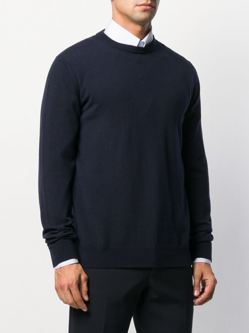 Shop Giorgio Armani Fine Knit Crew Neck Sweater In Blue