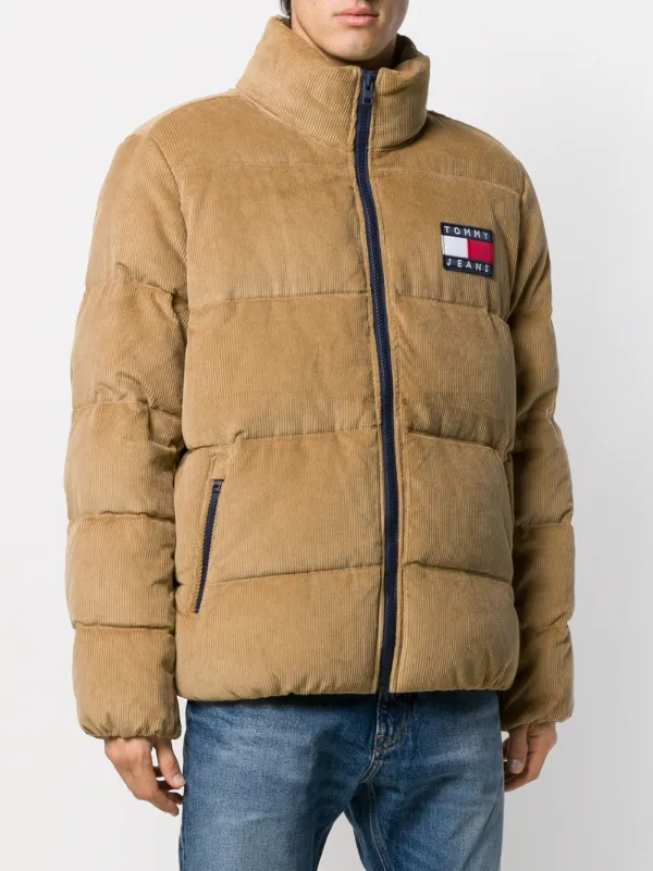 tommy jeans cord puffer jacket in beige
