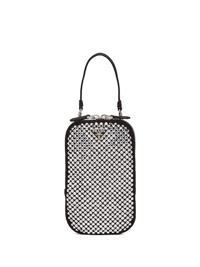 Prada rhinestone-embellished logo handbag black | MODES