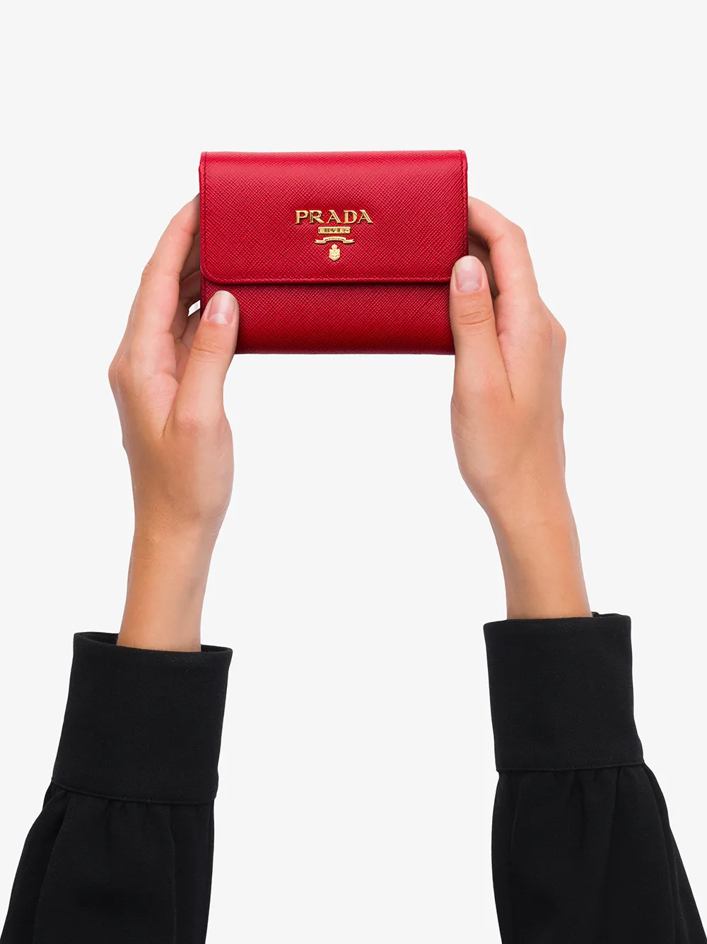 Shop Prada Logo-plaque Square Wallet In Red