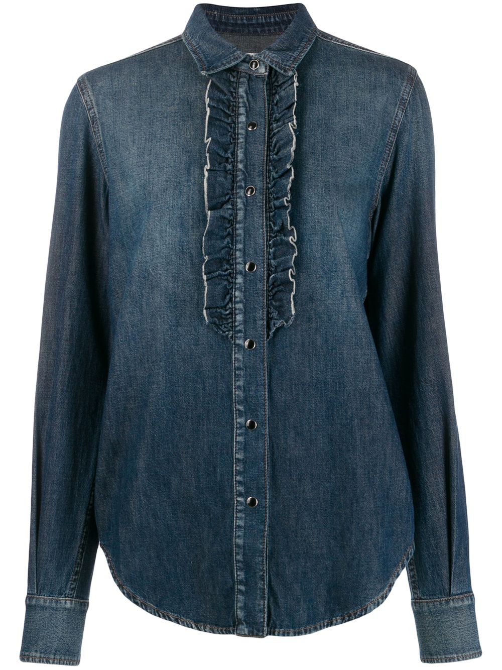 фото Saint Laurent джинсовая рубашка с оборками