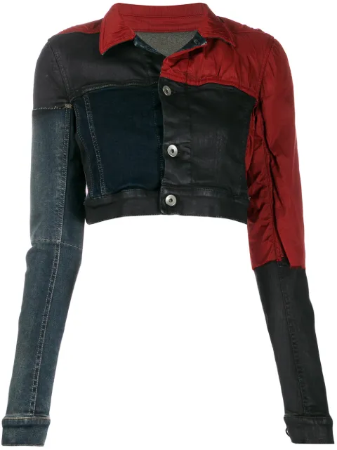 Rick Owens Drkshdw Patchwork Denim Jacket In Red