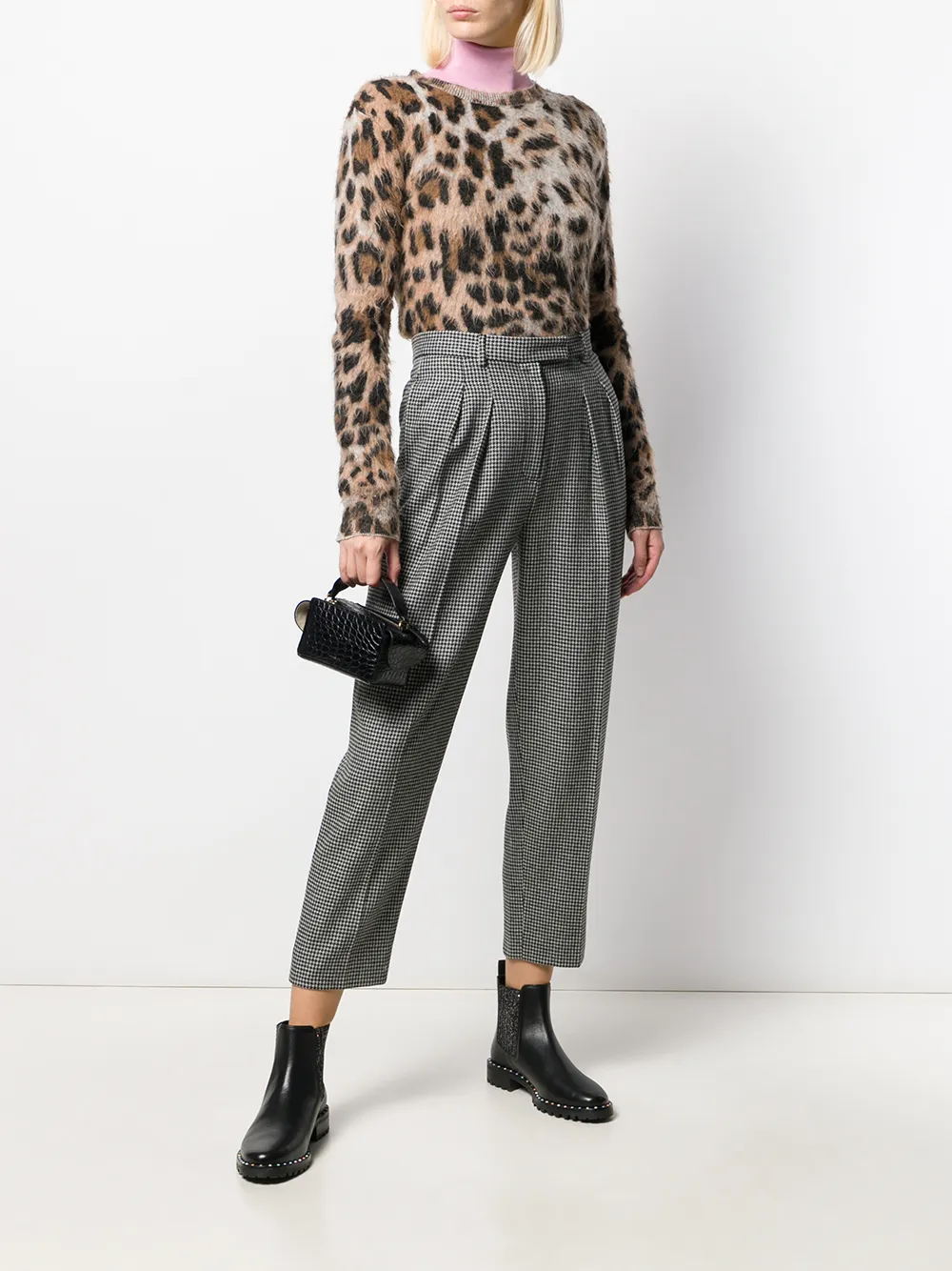 A.P.C. Broek met pied-de-poule print Zwart