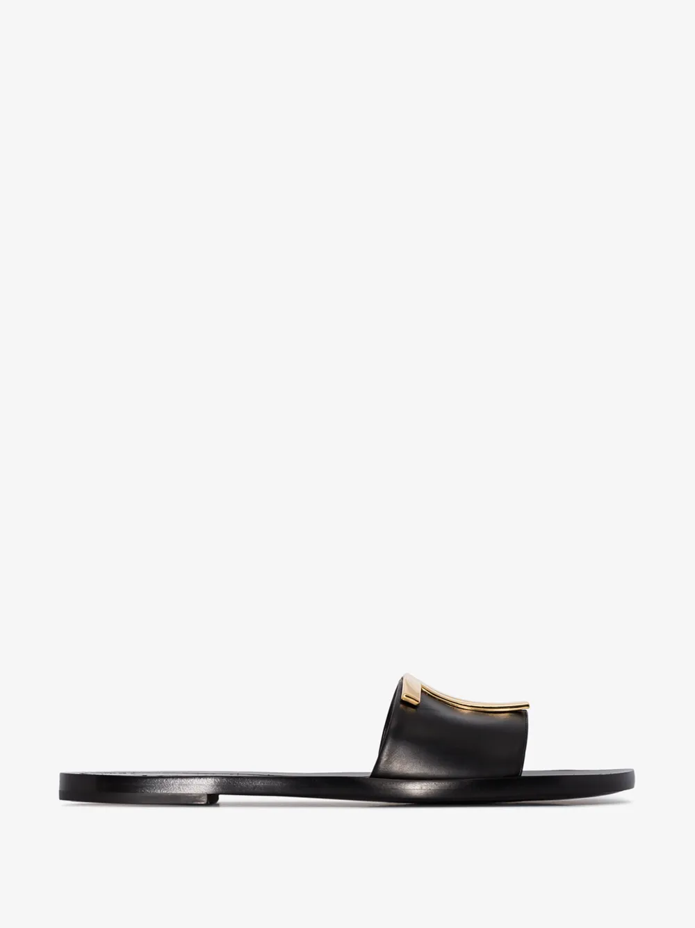 TOM FORD BLACK LOGO LEATHER SLIDES,W2408TLCL00214559330