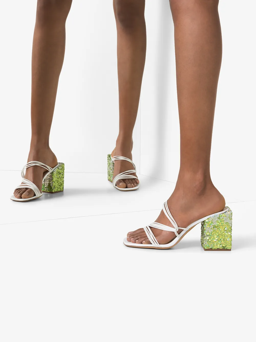 JACQUEMUS JACQUEMUS WHITE LES MULES ESTELLO 70 SEQUIN HEEL SANDALS,201FO1120114559332