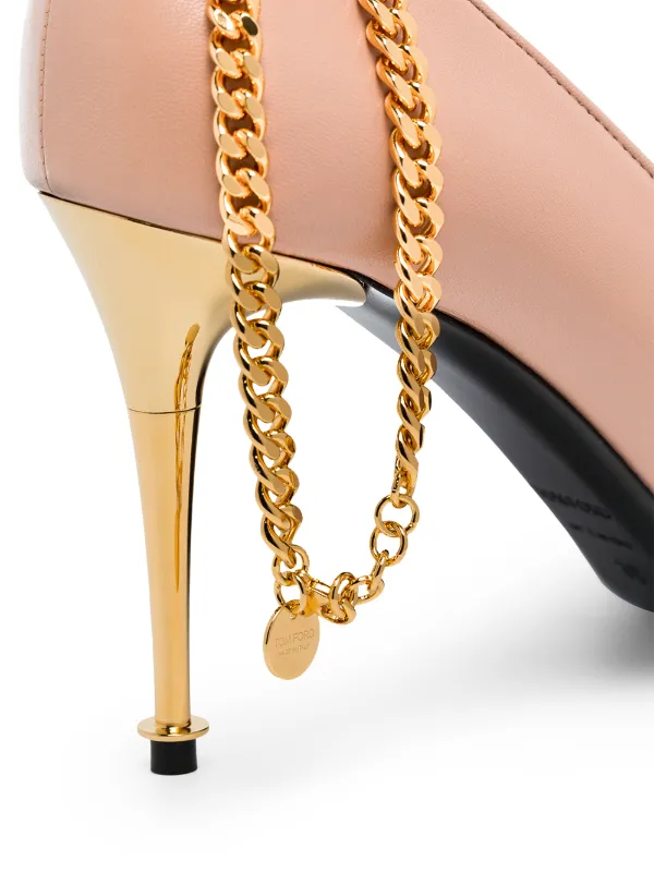 TOM FORD chain-trimmed 85mm Leather Pumps | Neutrals | FARFETCH
