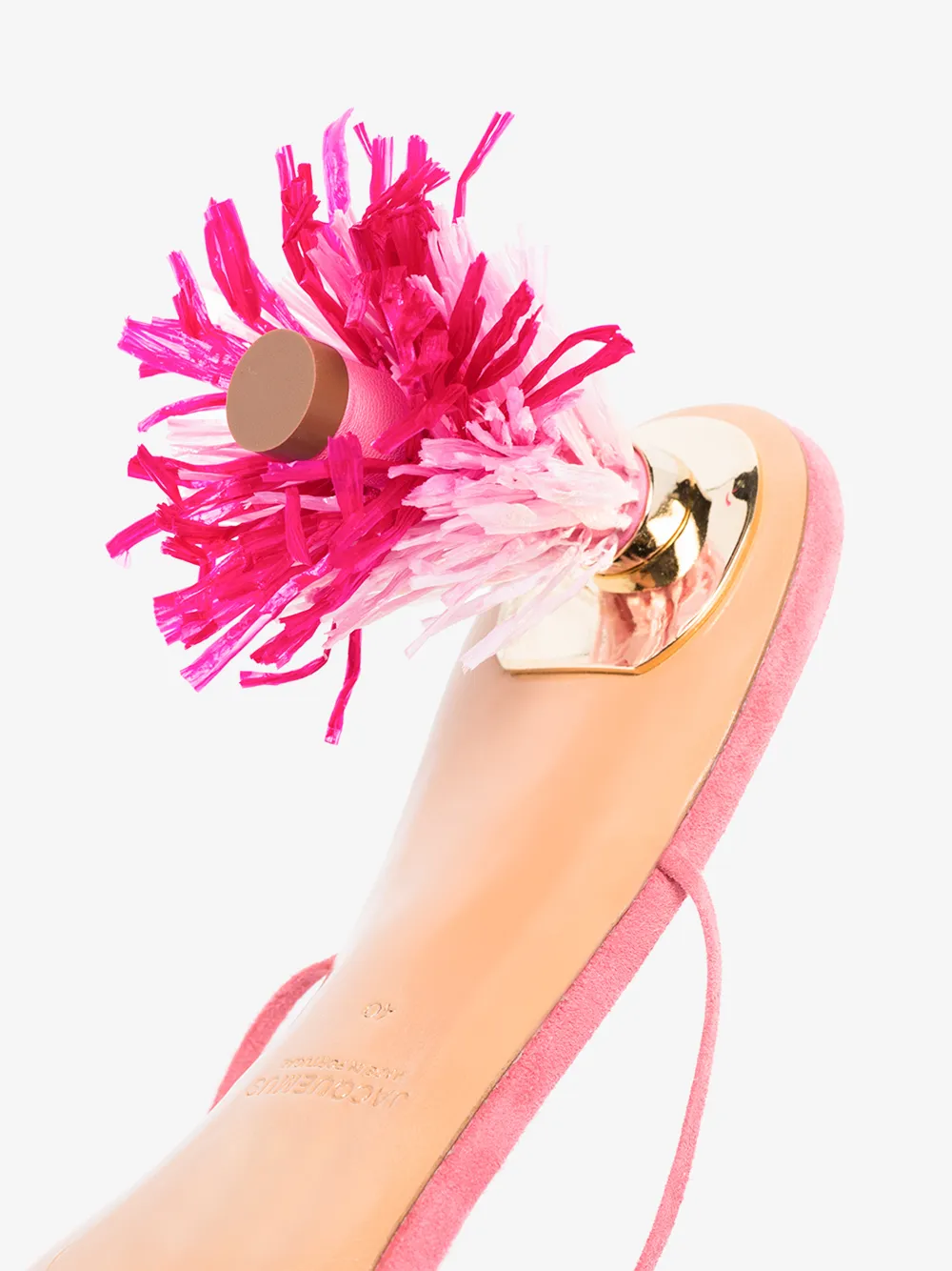 JACQUEMUS PINK LES SANDALES RAPHIA 70 TASSEL SUEDE SANDALS,201FO1020114559630