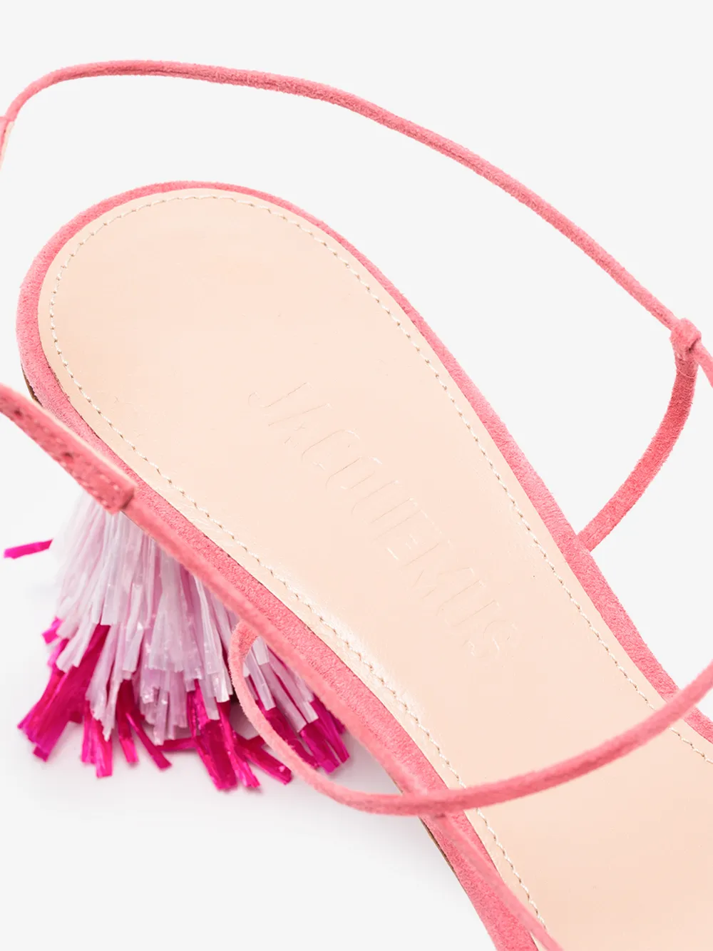 JACQUEMUS PINK LES SANDALES RAPHIA 70 TASSEL SUEDE SANDALS,201FO1020114559630
