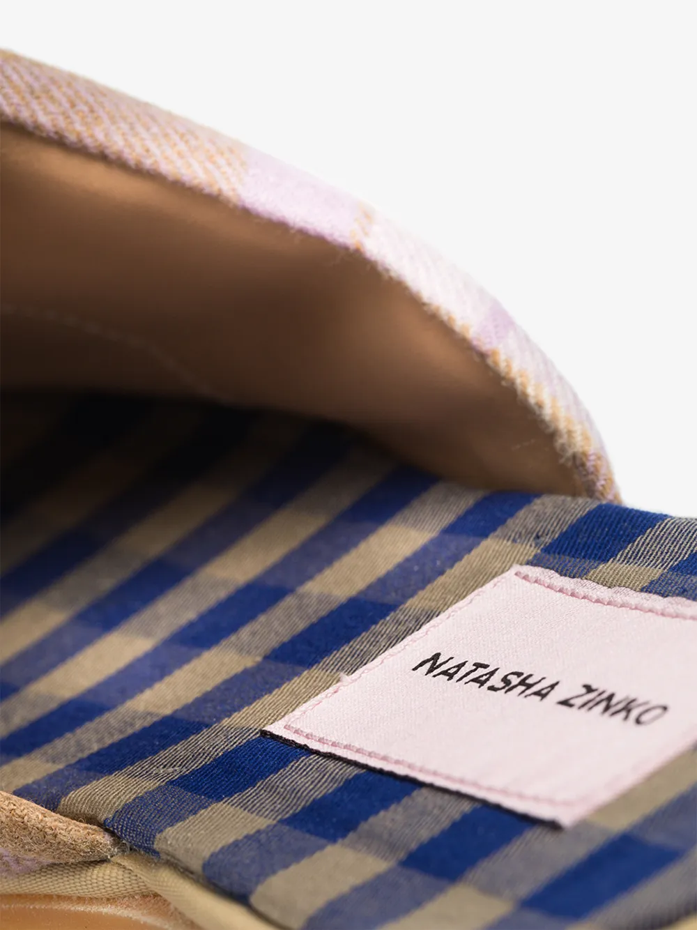 NATASHA ZINKO BEIGE RECYCLE LOGO CHECKED WOOL SLIPPERS,R2070214559638