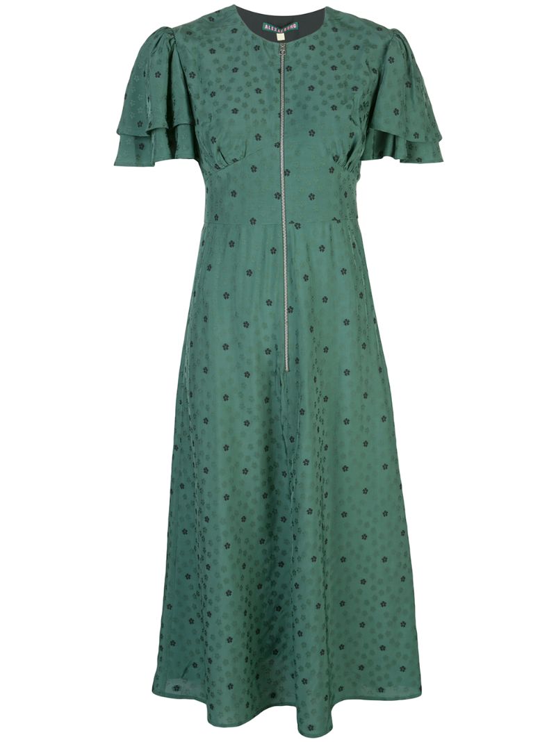 Alexa Chung Floral Print Zip Detail Dress In C2800 Bottle Green | ModeSens