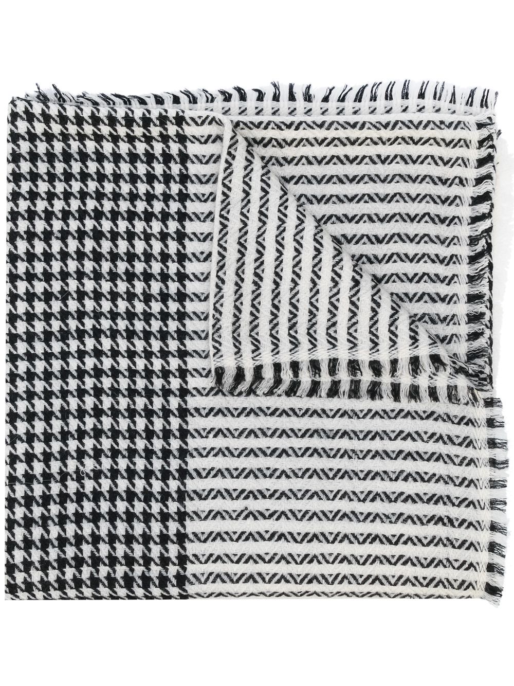 Saint Laurent Cashmere Houndstooth And Waves Scarf In Black