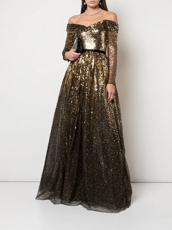 off shoulder sequin gown