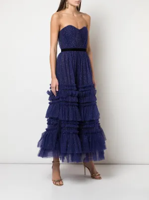 marchesa notte royal blue ruffle gown