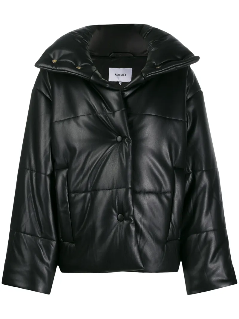 Nanushka Hide Quilted Padded Vegan Leather Jacket In Black