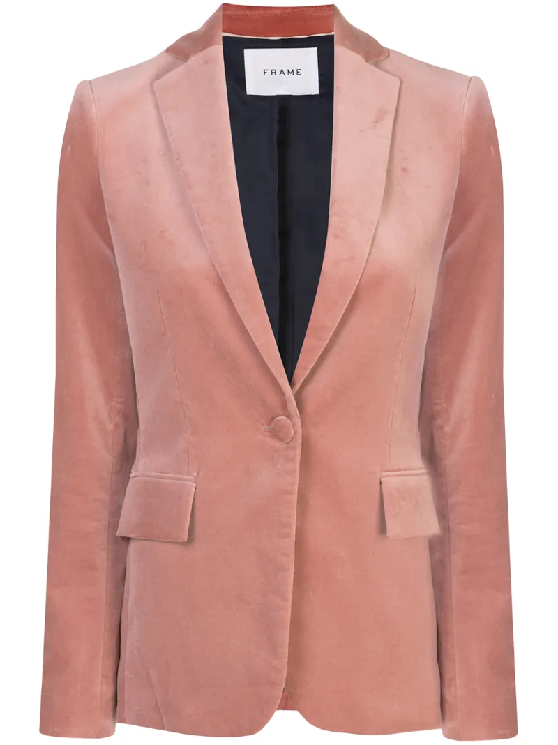 Frame Classic One-Button Velvet Blazer In Pink | ModeSens