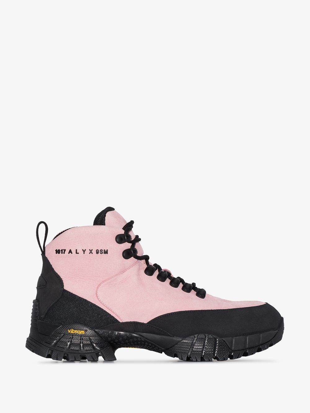 ALYX PINK LOGO PRINT LEATHER HIKING BOOTS,AAUBO0030LE0214570425