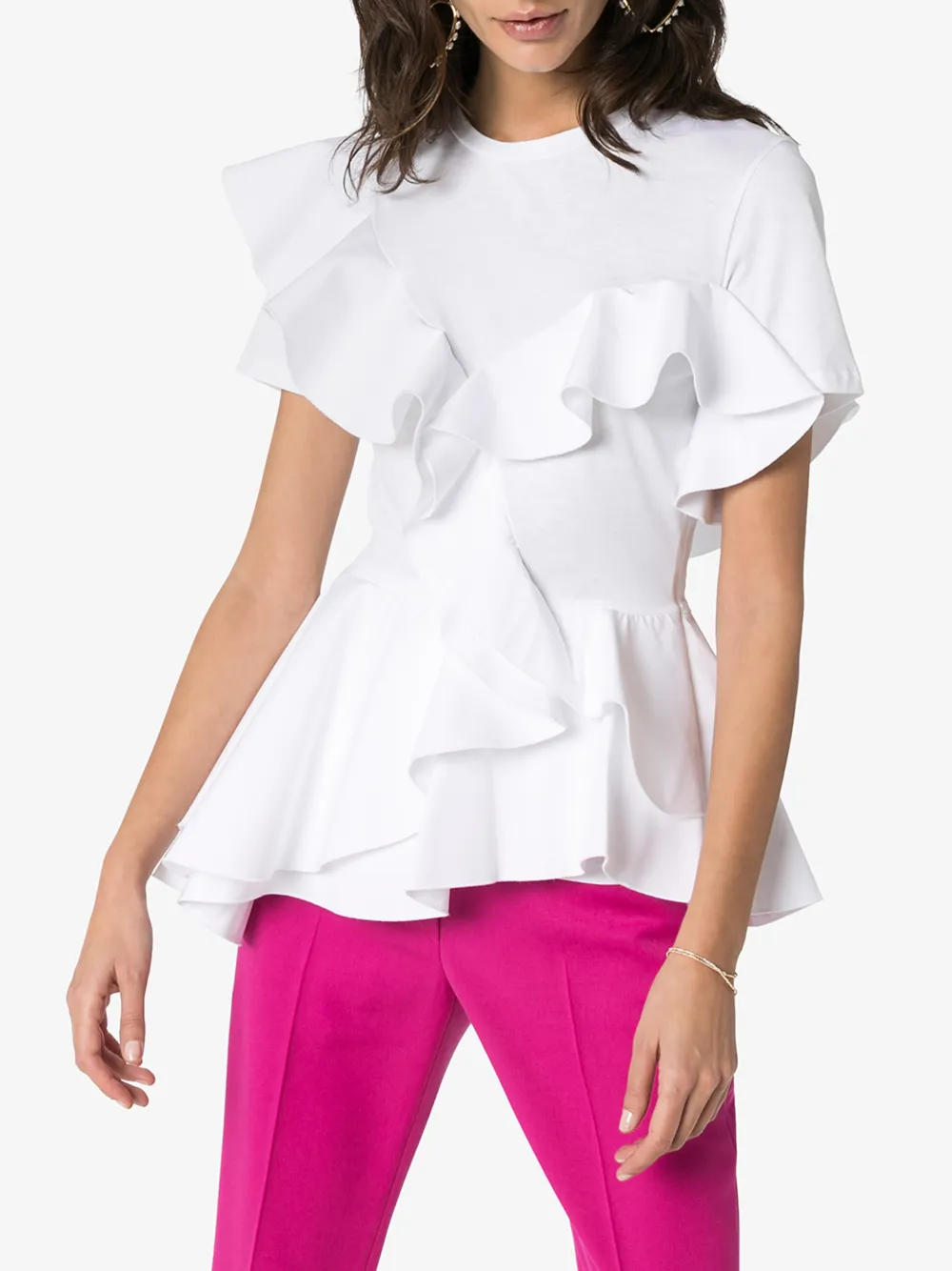 ALEXANDER MCQUEEN RUFFLED COTTON T-SHIRT,607102QLAAA14570472
