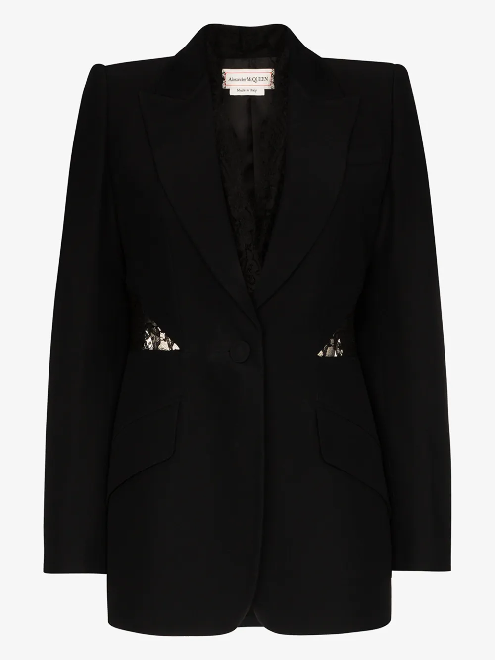 ALEXANDER MCQUEEN ALEXANDER MCQUEEN WOMENS BLACK LACE INSERT SINGLE-BREASTED BLAZER,607334QEAAA14570473