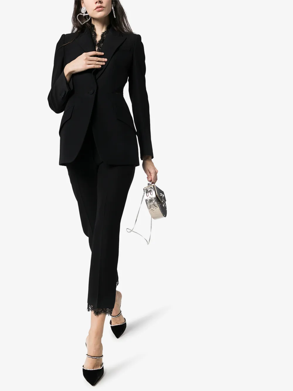 ALEXANDER MCQUEEN ALEXANDER MCQUEEN WOMENS BLACK LACE INSERT SINGLE-BREASTED BLAZER,607334QEAAA14570473