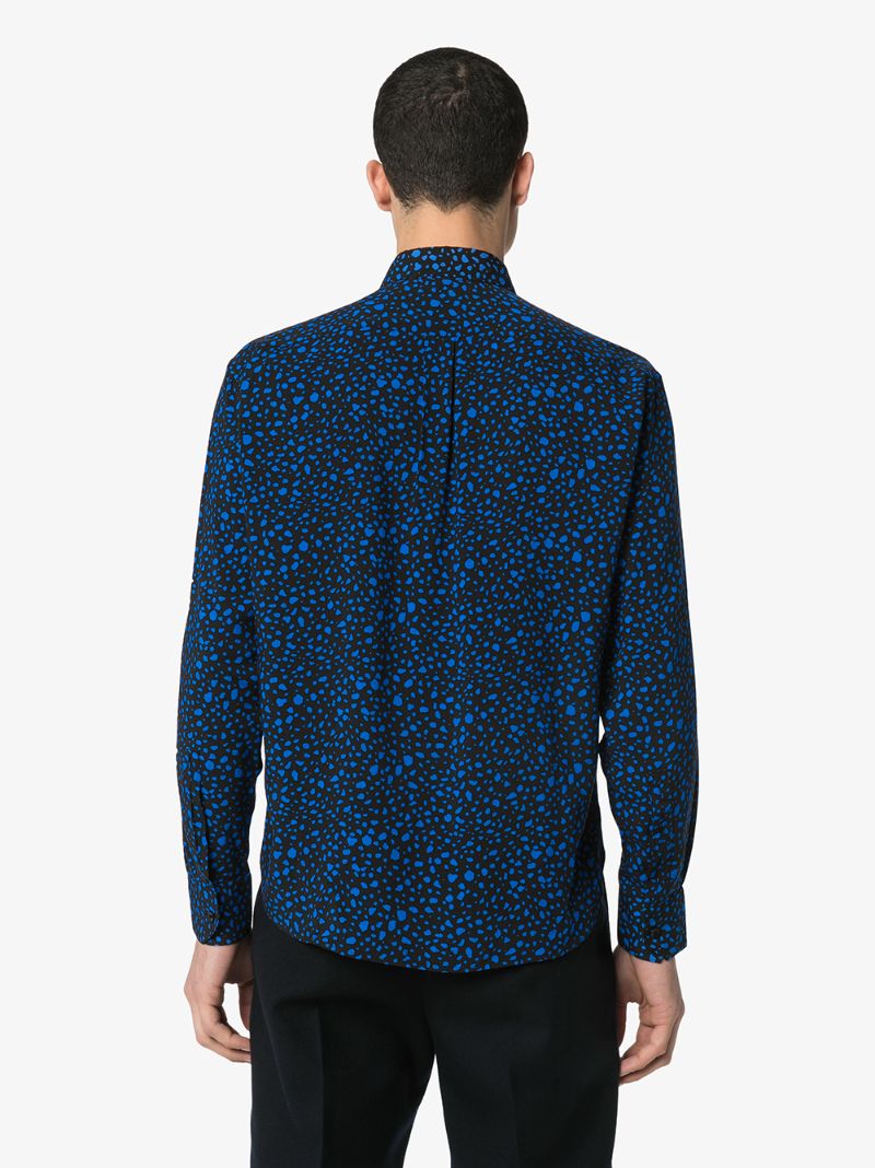 Shop Saint Laurent Dot-print Long-sleeved Shirt In Black