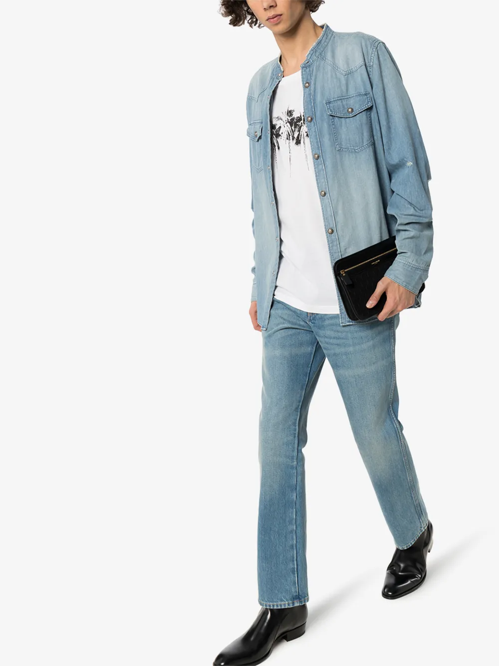 SAINT LAURENT SAINT LAURENT PALM TREE PRINT COTTON T-SHIRT,603285YBPA214570593
