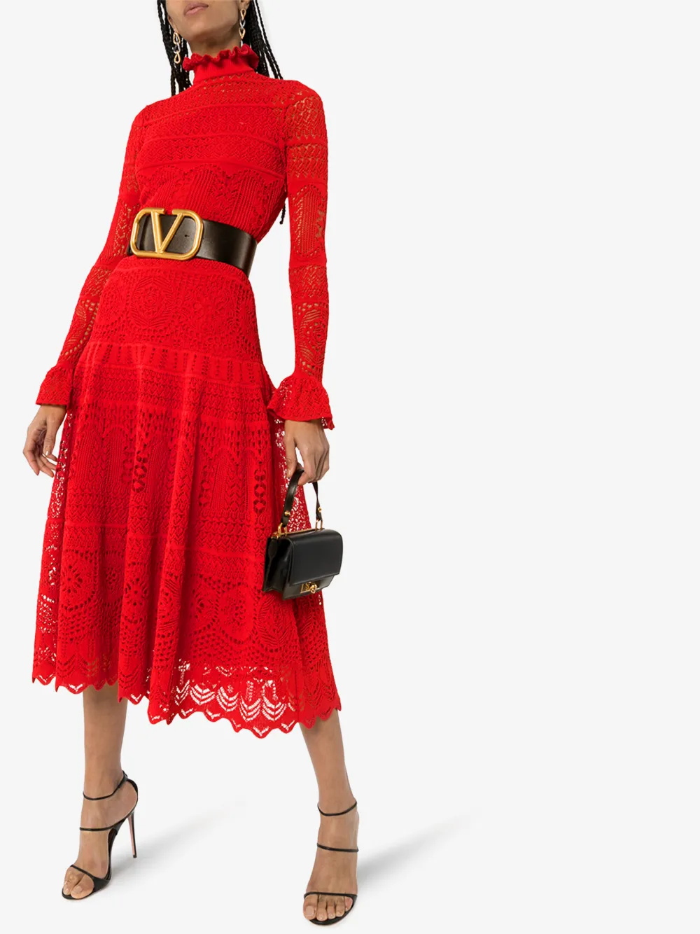 ALEXANDER MCQUEEN ALEXANDER MCQUEEN HIGH NECK POINTELLE LACE MIDI DRESS,610733Q1AMH14571166