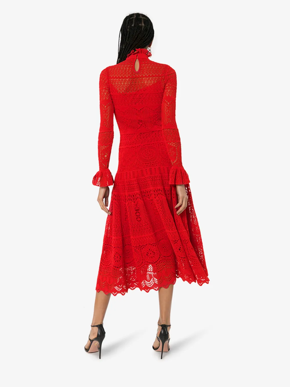 ALEXANDER MCQUEEN ALEXANDER MCQUEEN HIGH NECK POINTELLE LACE MIDI DRESS,610733Q1AMH14571166