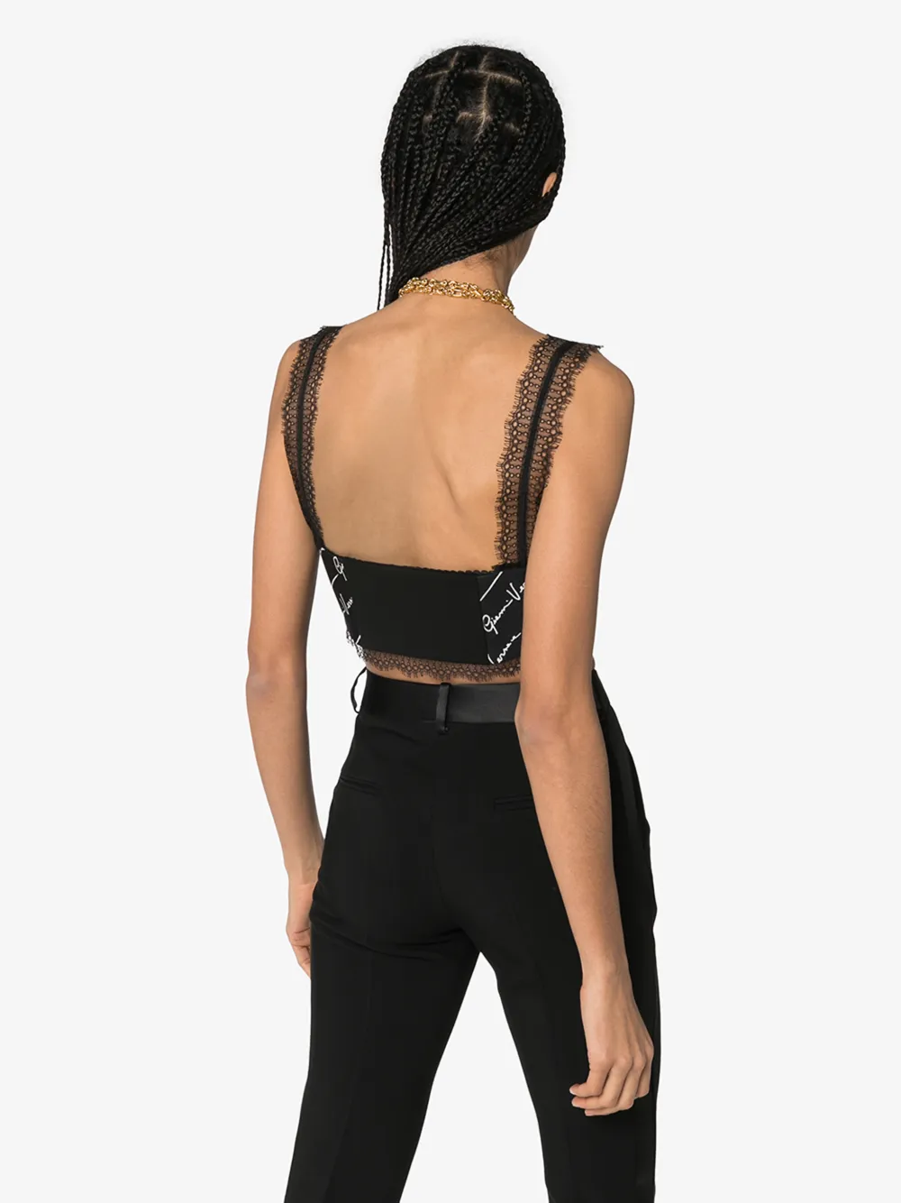 Versace Lace-trimmed Logo-print Lace Bra Top In Black | ModeSens
