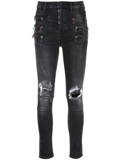 UNRAVEL PROJECT zipped knee holes skinny jeans