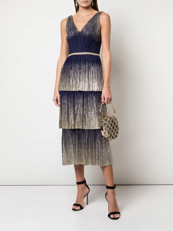 foil spot pleated midi dress