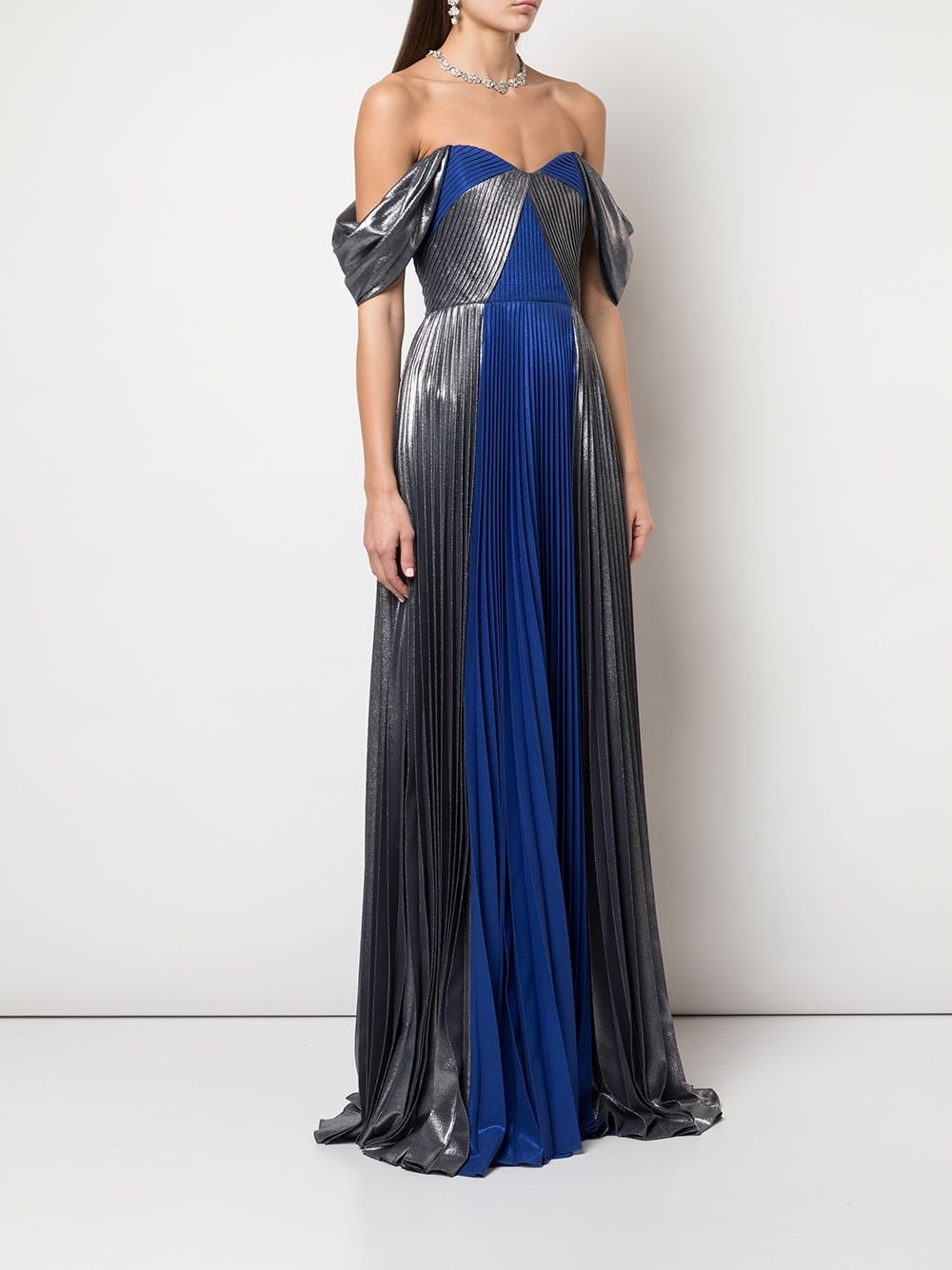 фото Marchesa notte плиссированное платье с эффектом металлик
