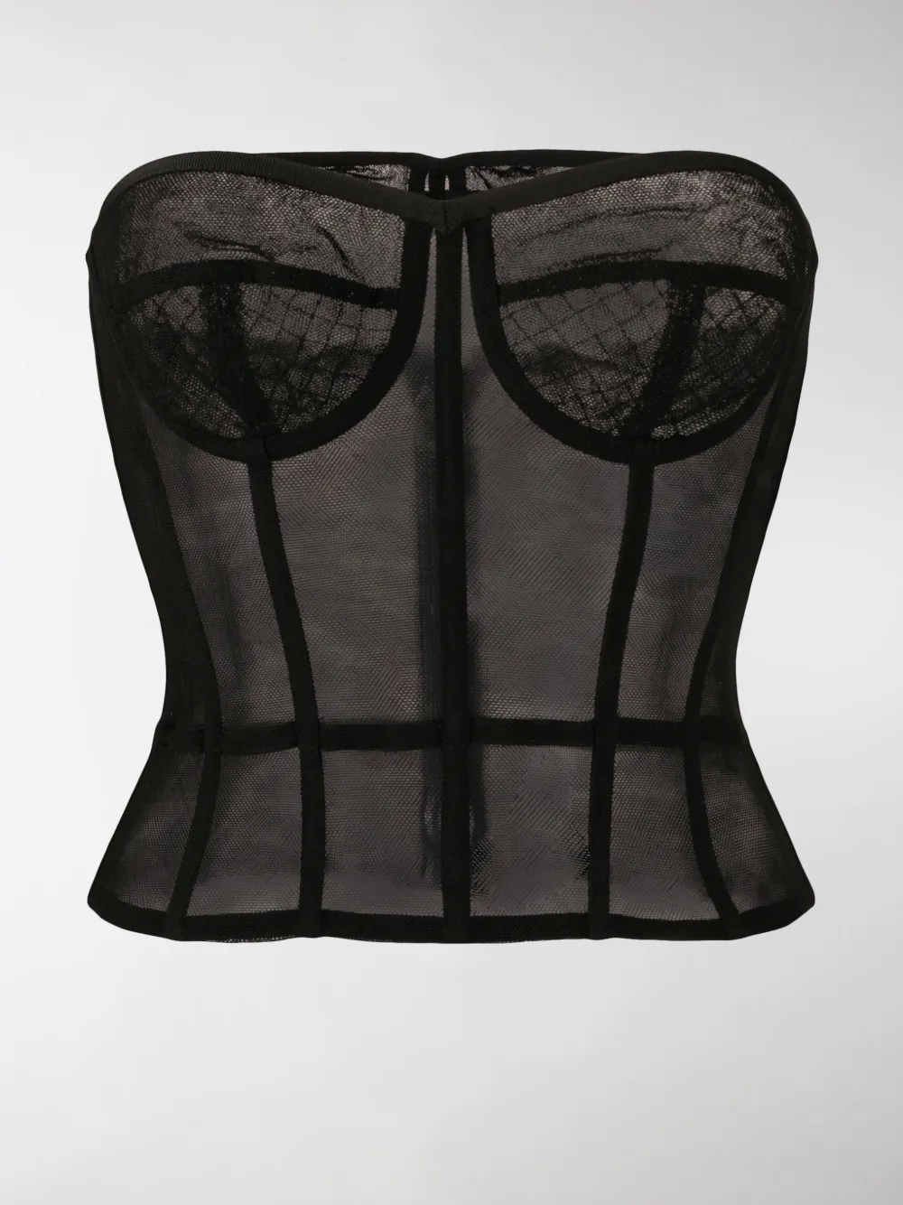 Dolce & Gabbana Sheer Cotton Stretch Tulle Corset In Black