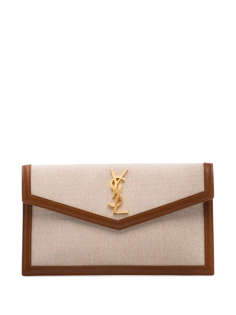 Saint Laurent Uptown Monogram Clutch In Neutrals