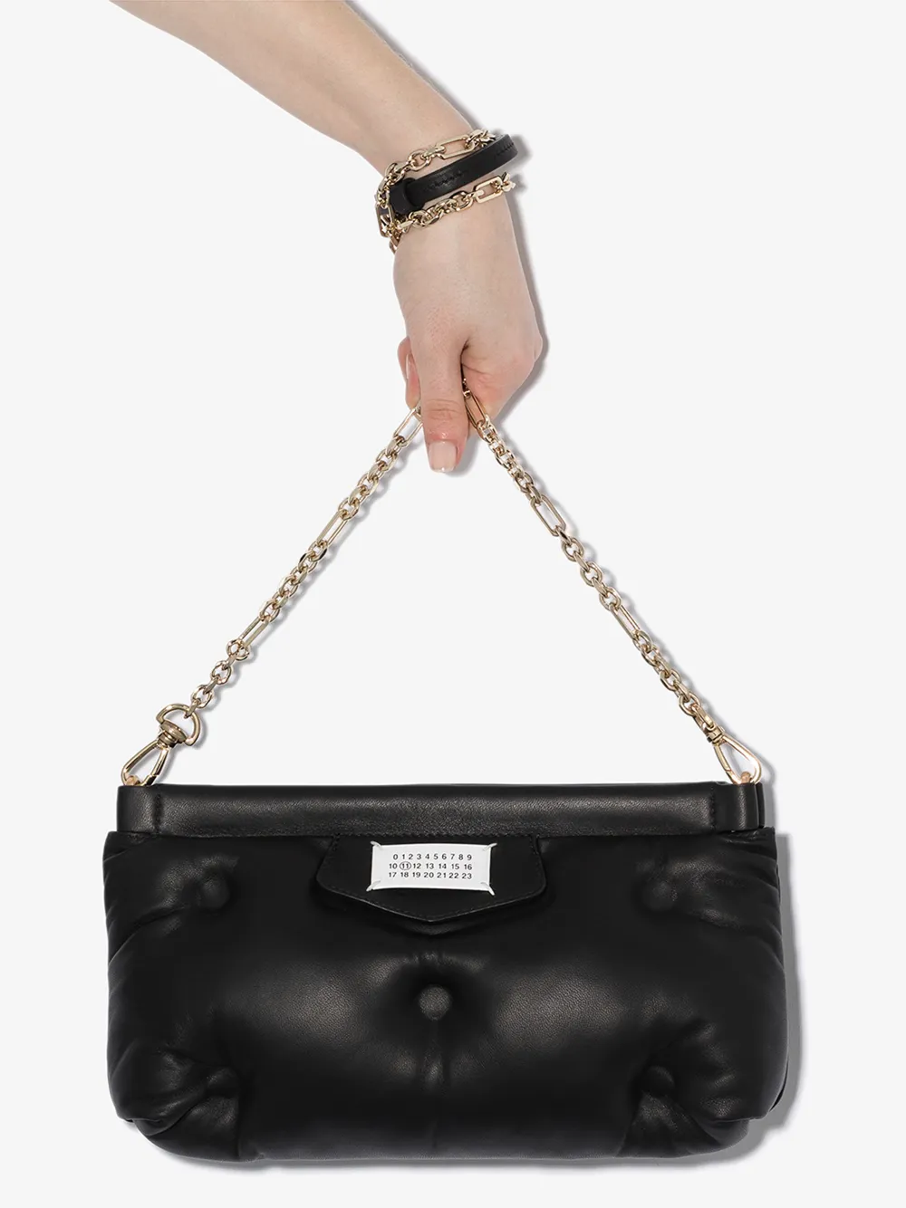 MAISON MARGIELA BLACK GLAM SLAM PADDED LEATHER SHOULDER BAG,S56WF0097PR81814574533