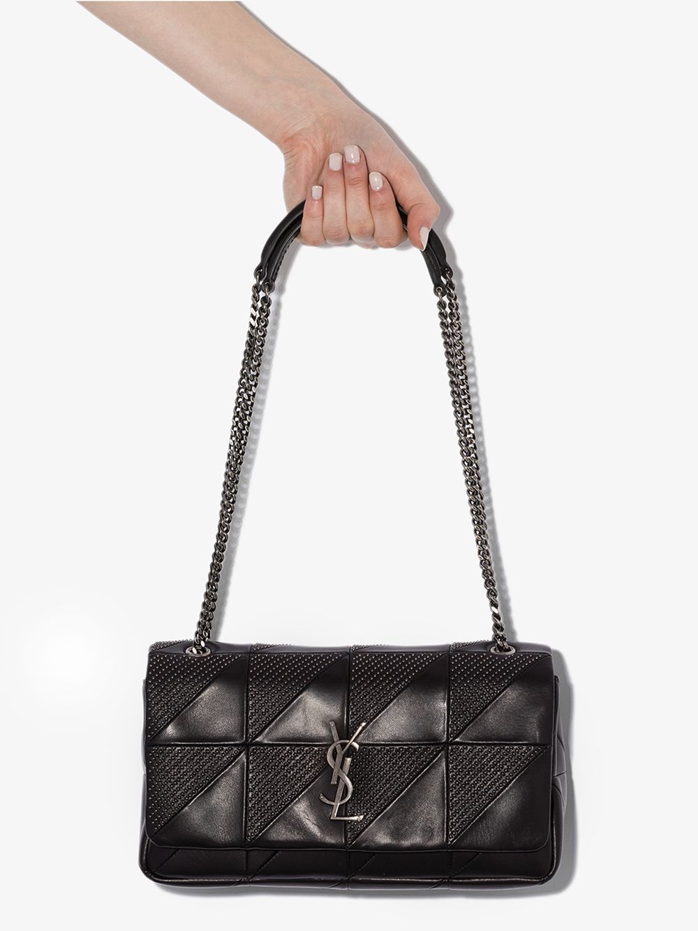 SAINT LAURENT SAINT LAURENT BLACK JAMIE STUDDED BAGUETTE LEATHER SHOULDER BAG,515821COPN414574568