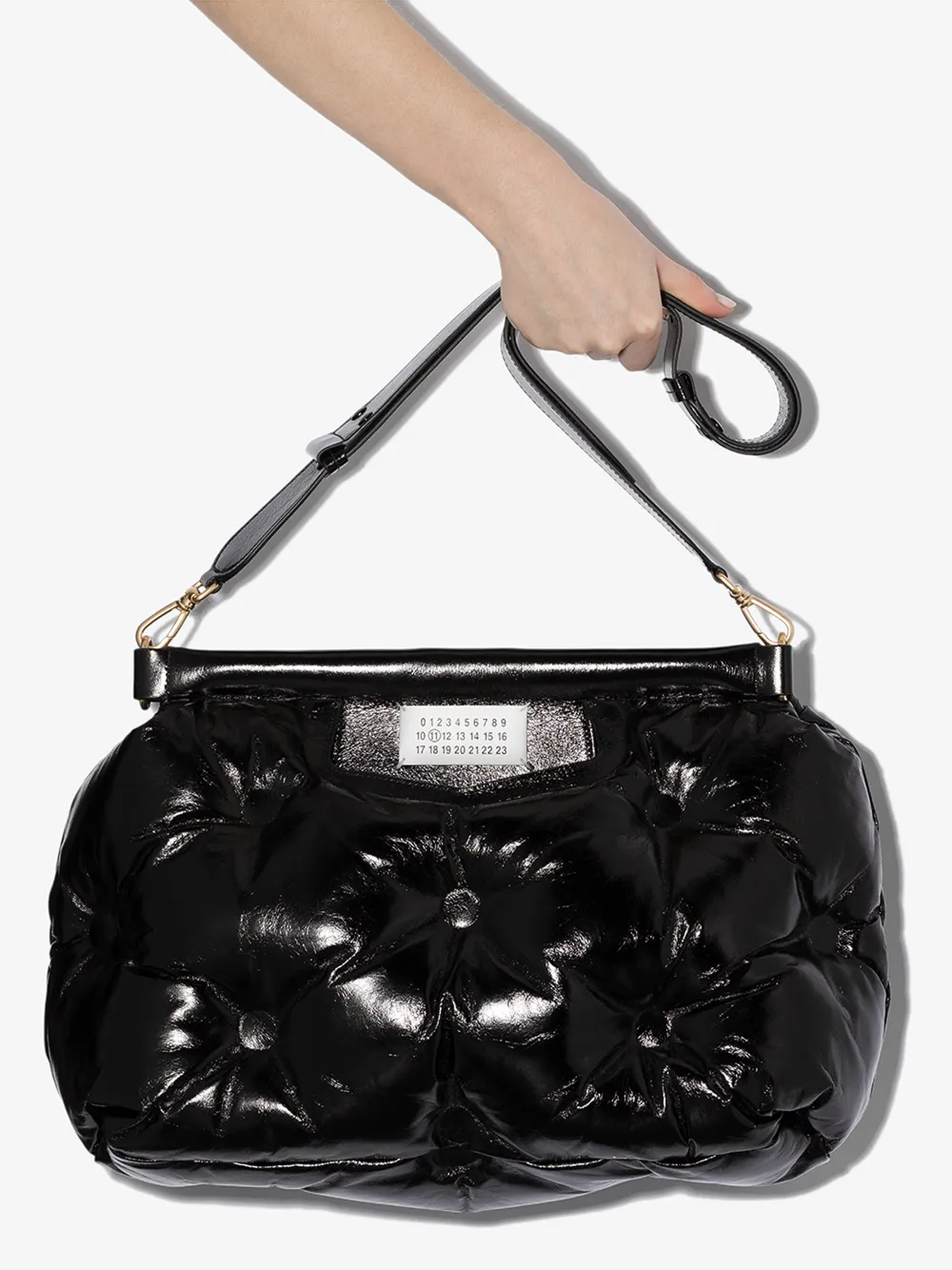 MAISON MARGIELA BLACK GLAM SLAM PADDED LEATHER SHOULDER BAG,S61WG0034PS29814574604
